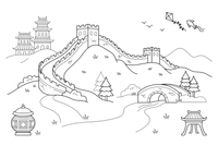 The Great Wall of China winding over hills – Famous Landmarks coloring page