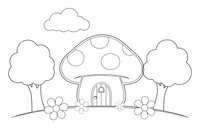 A big mushroom with a little door in its stem – Alice in Wonderland Story coloring page