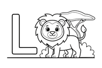 Letter L with a lion – Alphabet Alphabet coloring page