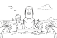 The Moai stone statues of Easter Island – Famous Landmarks coloring page