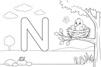 Letter N with a nest – Alphabet Alphabet coloring page