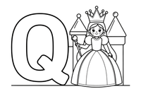 Letter Q with a queen – Alphabet Alphabet coloring page