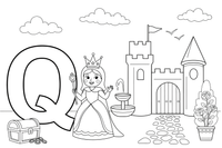 Letter Q with a queen – Alphabet Alphabet coloring page