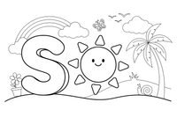 Letter S with a sun – Alphabet Alphabet coloring page