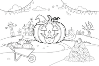 ‹ Halloween Pumpkin in a pumpkin patch at sunset – Halloween Autumn Creatures coloring page