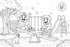 Two children on a see-saw – Playground coloring page