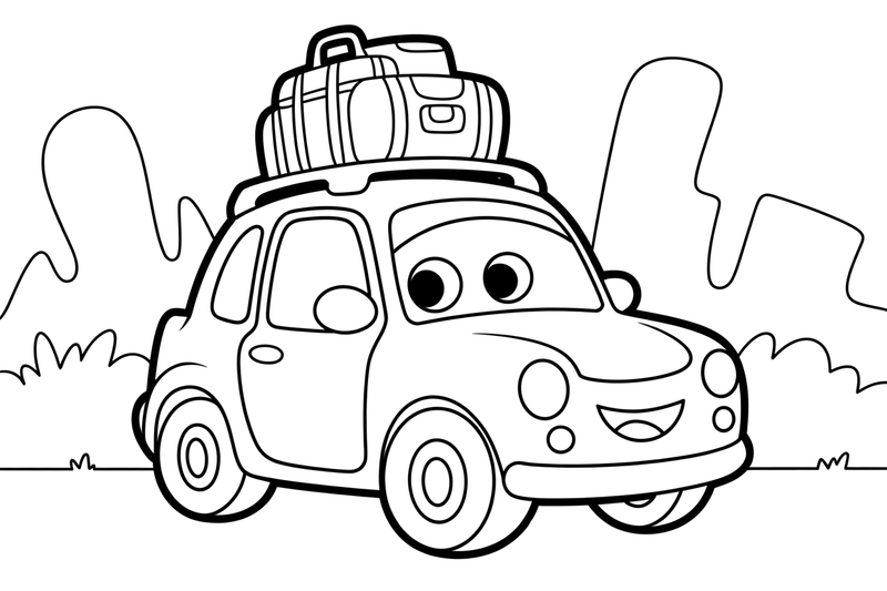 Car carrying luggage on the roof – Car City Driving Scenes coloring page