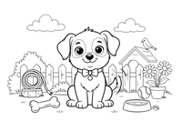 A tiny cute puppy with big round eyes sitting and wagging its tail – Baby Animal Pet coloring page