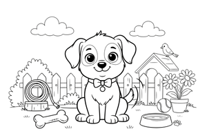 A tiny cute puppy with big round eyes sitting and wagging its tail – Baby Animal Pet coloring page
