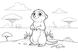 A meerkat standing up tall on the sand, looking around – Safari & Jungle Wild Animals coloring page