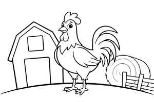 A rooster standing proudly in the farmyard – Rooster Farm Animal coloring page