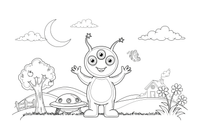 A alien with three eyes and two antennae – Friendly Alien coloring page