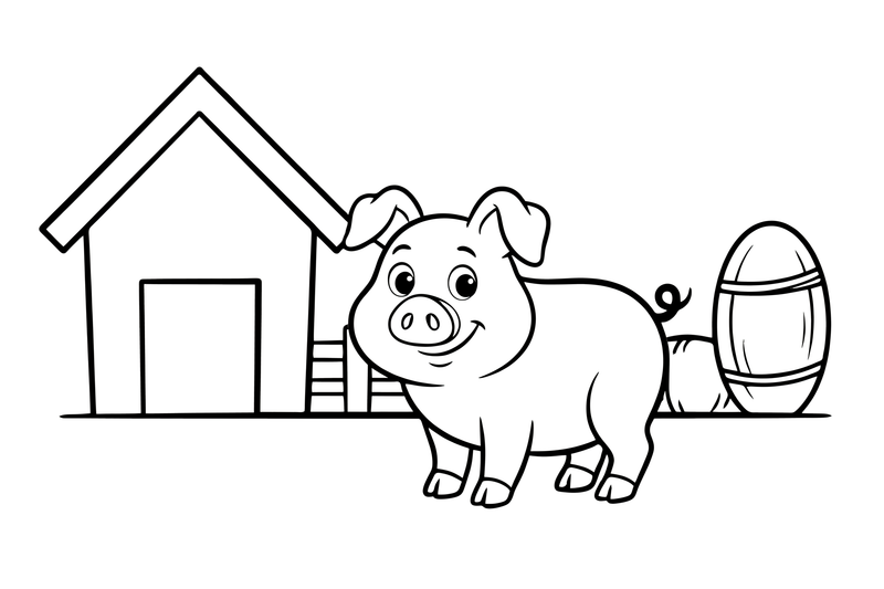 A pig standing in the farmyard – Pig coloring page