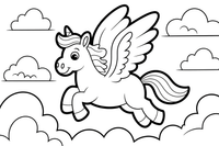 Pegasus flying high above fluffy clouds – Pegasus Magical Flight coloring page