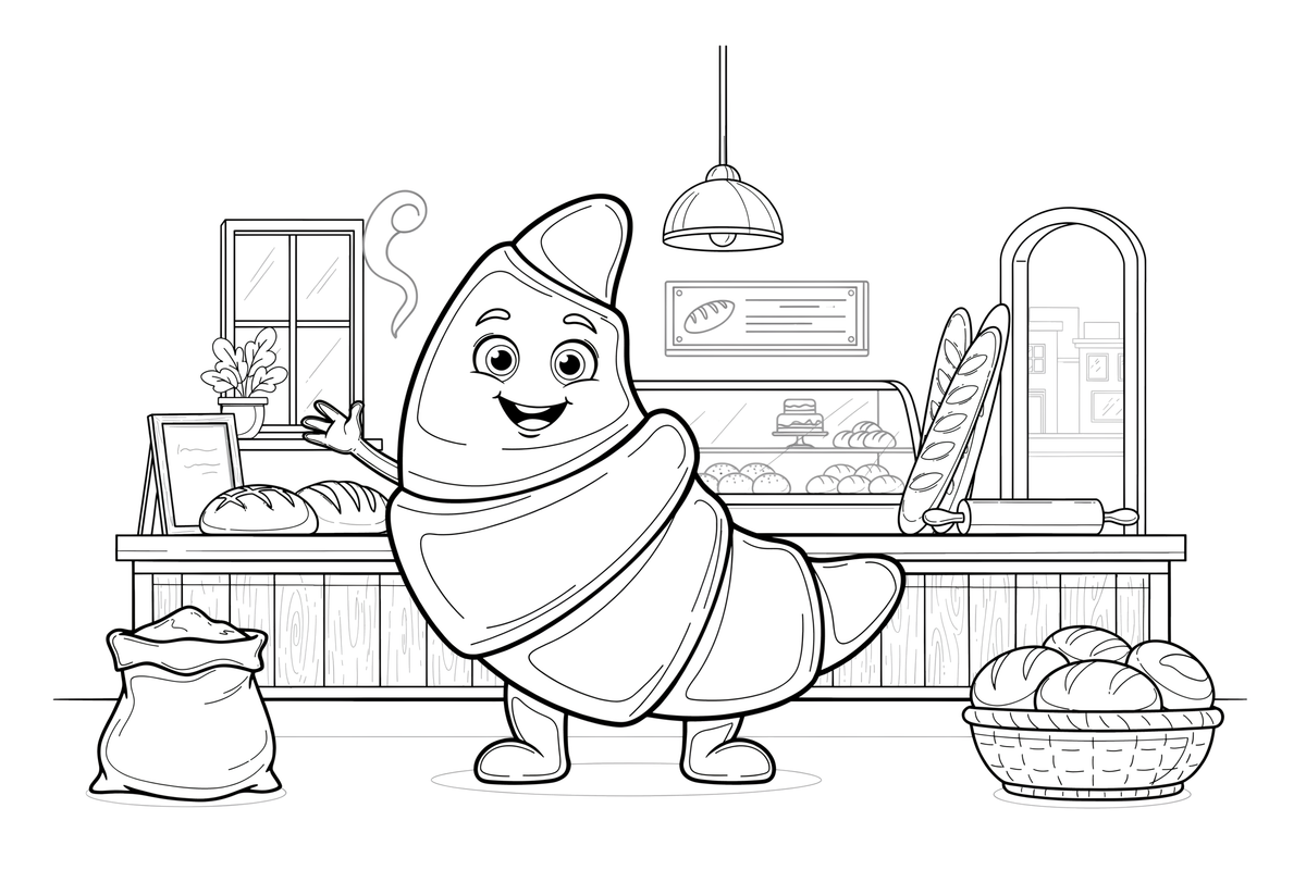 One big flaky croissant – Classic Bakery & Bread coloring page