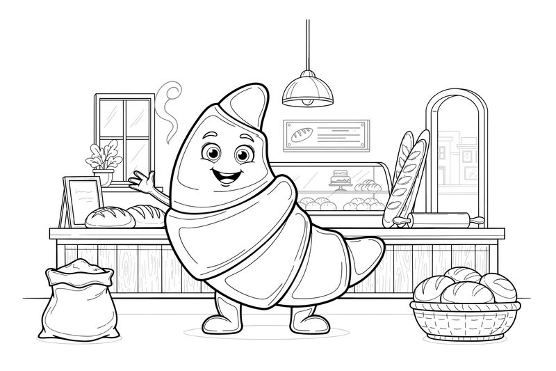 One big flaky croissant – Classic Bakery & Bread coloring page