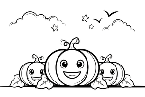 ‹ Halloween Pumpkin in a pumpkin patch at sunset – Halloween Autumn Creatures coloring page