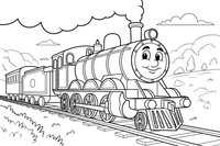 Steam Train green hills – Steam Train Engine Scenes coloring page