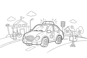 A police car with flashing lights on top – Emergency Emergency Vehicles coloring page