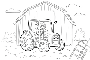 Tractor in Barn – Farm Tractors coloring page