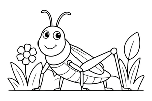 One big grasshopper up close, filling the page, its long jumping legs clear – Insects & Bugs Insect coloring page