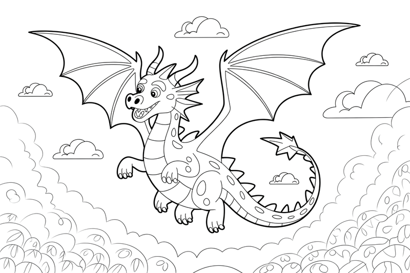 Dragon soaring high above the clouds – Dragon Magical Dragon Soaring coloring page