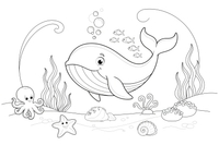 A giant blue whale swimming in the deep sea – Majestic Ocean Giants coloring page