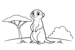 A meerkat standing up tall on the sand, looking around – Safari & Jungle Wild Animals coloring page