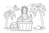 A pile of tropical fruits — pineapple, banana and kiwi – Tropical Fruits coloring page