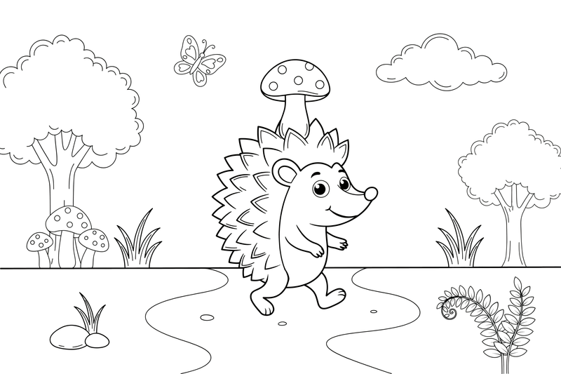A hedgehog carrying a mushroom on its spines – Hedgehog coloring page