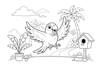 A parrot flapping its wings to fly – Parrot Bird coloring page
