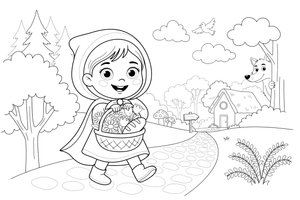 A sweet little girl wearing a hooded cape – Little Red Riding Hood Story coloring page
