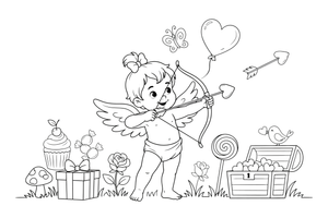 A little cupid shooting a heart arrow – Valentine's Day coloring page