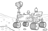 A space rover taking a photo with its camera arm – Space Rover Trails coloring page