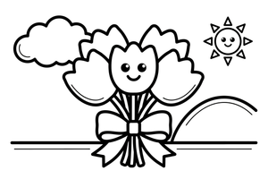 Lavender a bunch of tulips tied with a ribbon – Lavender Flower Array coloring page