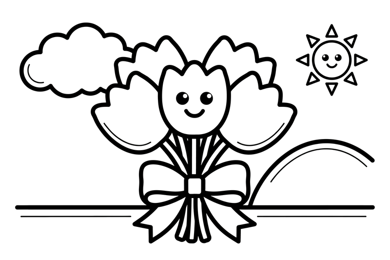 Lavender a bunch of tulips tied with a ribbon – Lavender Flower Array coloring page