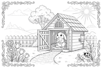 A pet rabbit sitting in its hutch – Rabbit coloring page