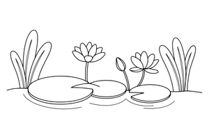 Several lily pads and flowers spread across the pond – Water Plants coloring page
