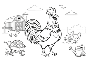A rooster standing proudly in the farmyard – Rooster Farm Animal coloring page