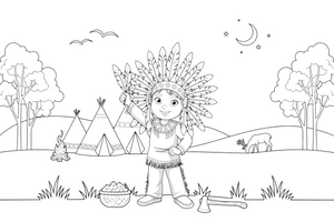 A Native American in traditional dress with feathers (respectful) – Cultures coloring page
