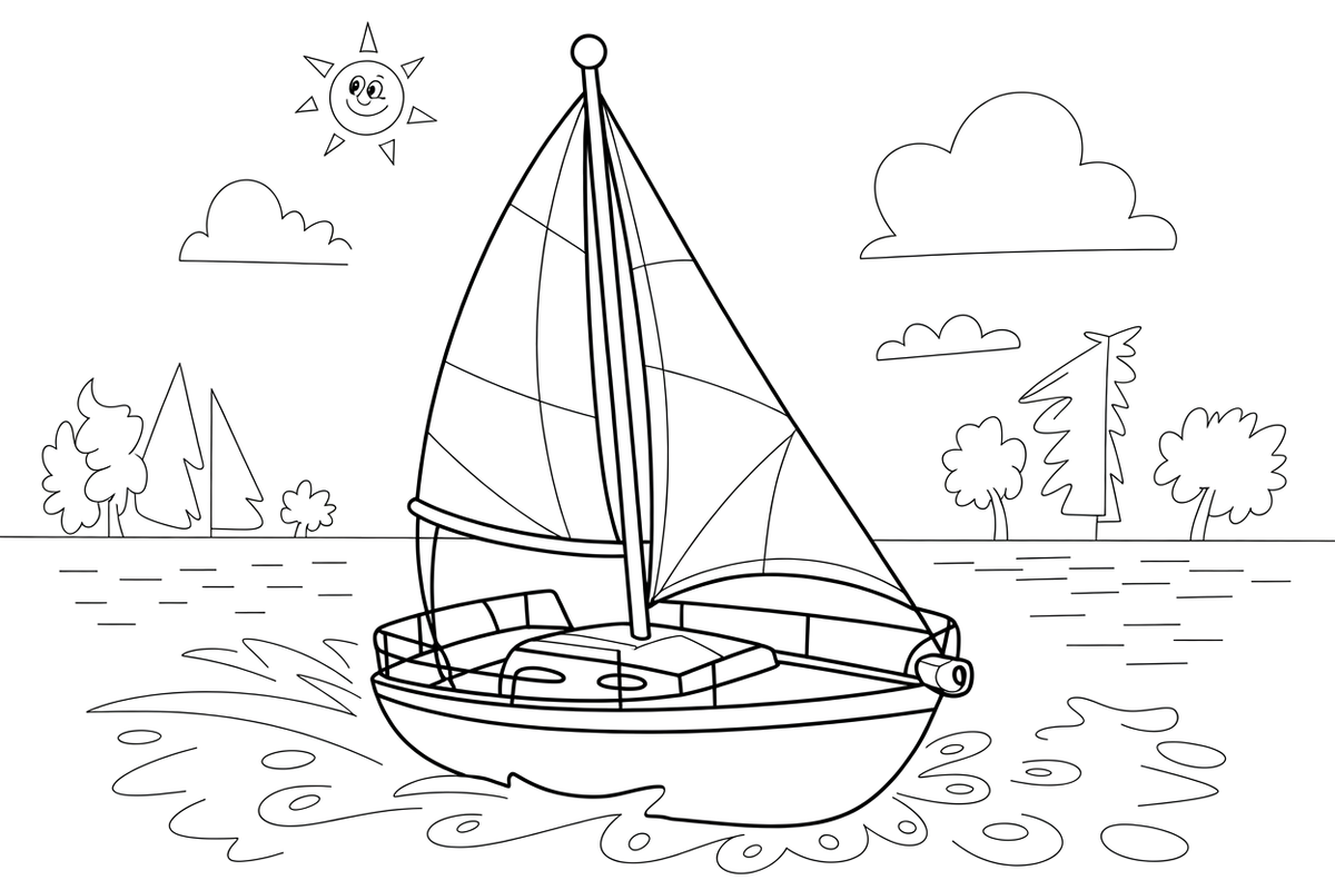 A sailboat leaning in the wind – Water Watercraft coloring page