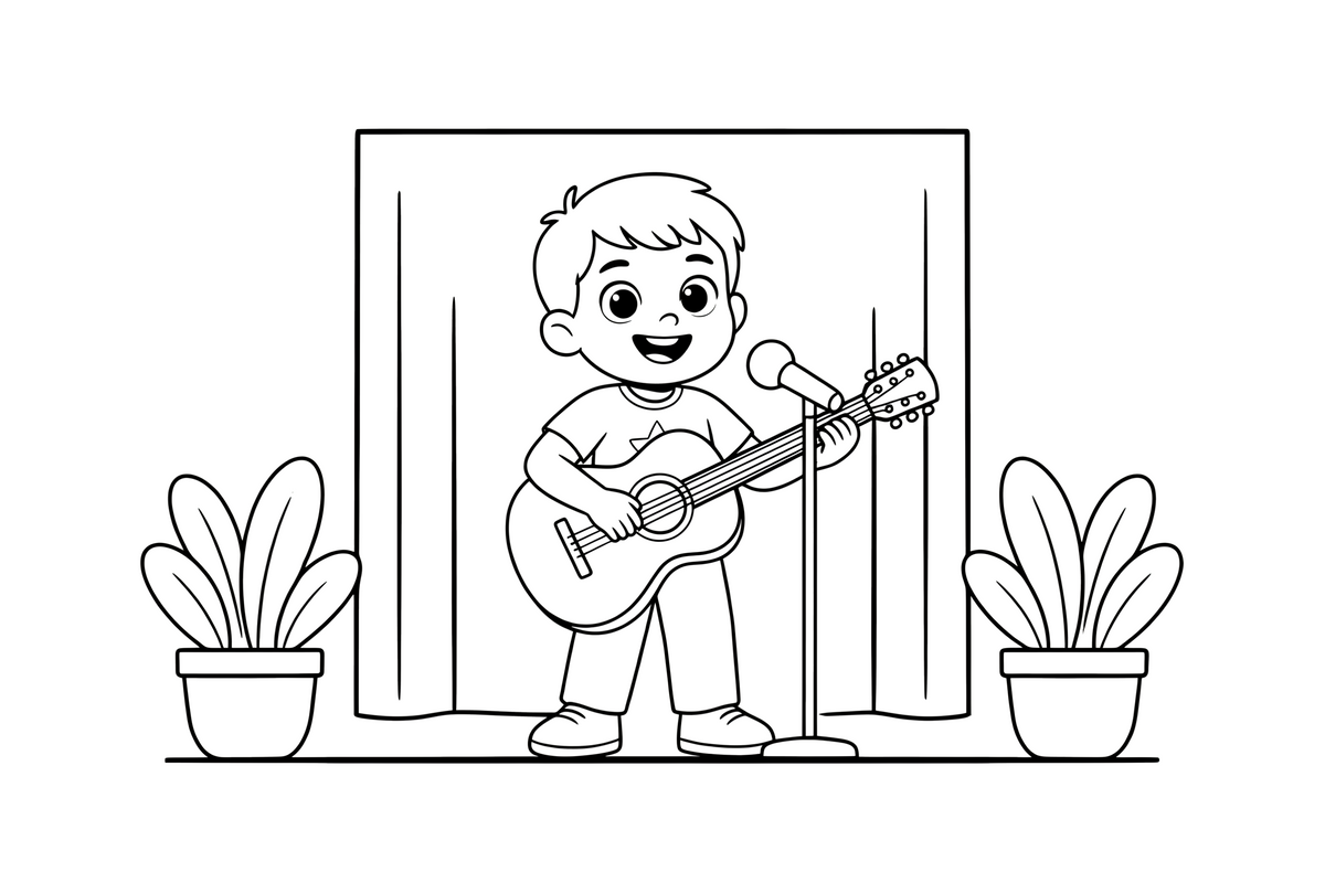 A musician playing a guitar and singing – Creative Artist Performer coloring page