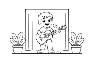 A musician playing a guitar and singing – Creative Artist Performer coloring page