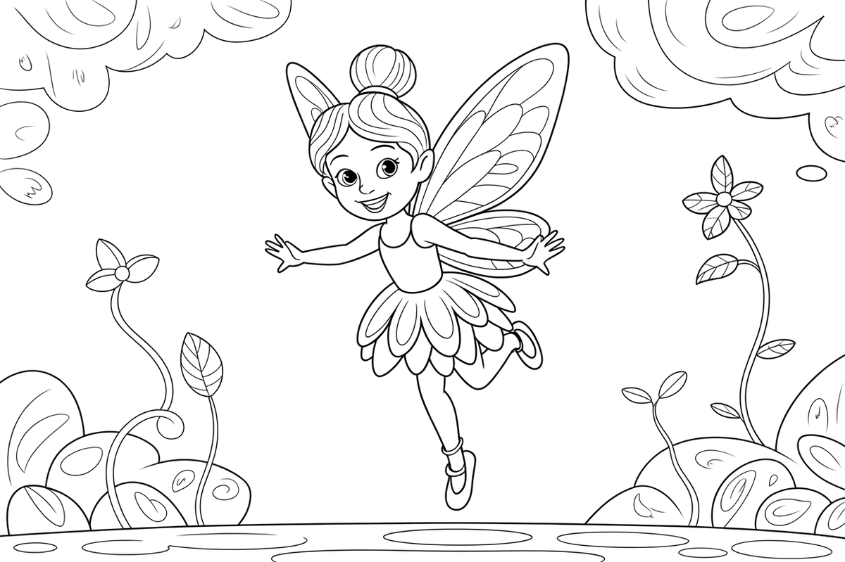 Fairy Dancing – Whimsical Fairy coloring page