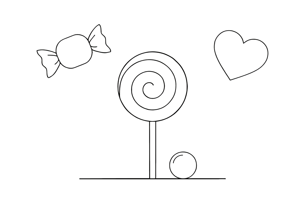 Ne big round lollipop on a stick with a spiral pattern – Candy & Chocolate Sweets coloring page