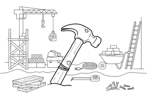 One big hammer, close up – Builder's Tools coloring page