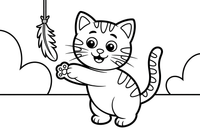 Tabby Cat batting at a hanging feather – Tabby Cat at Play coloring page
