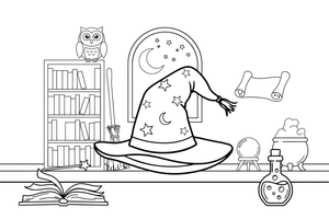 A magic hat with stars on it – Enchanted Magic Item coloring page