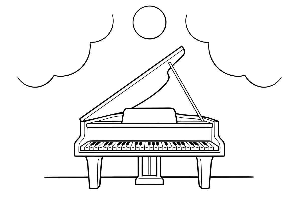 A grand piano with the lid open – Musical Instruments coloring page