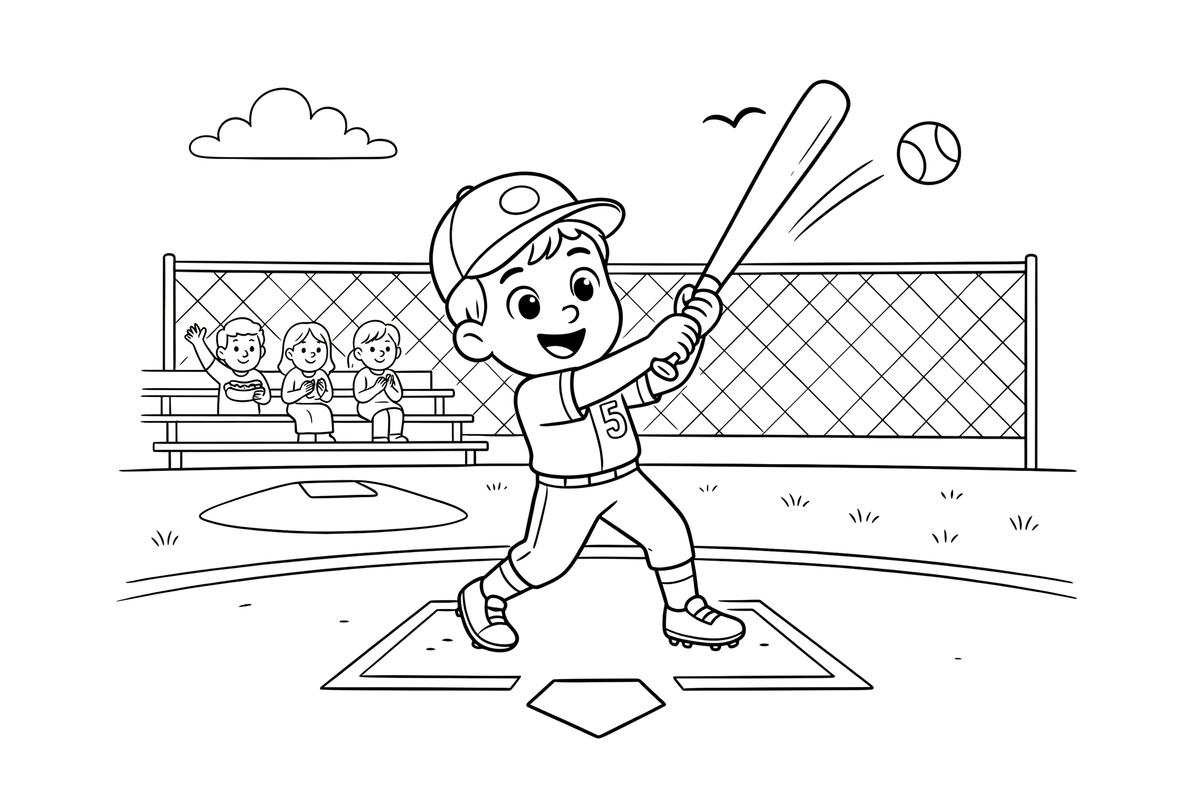 A batter swinging the bat at the ball – Baseball Baseball coloring page